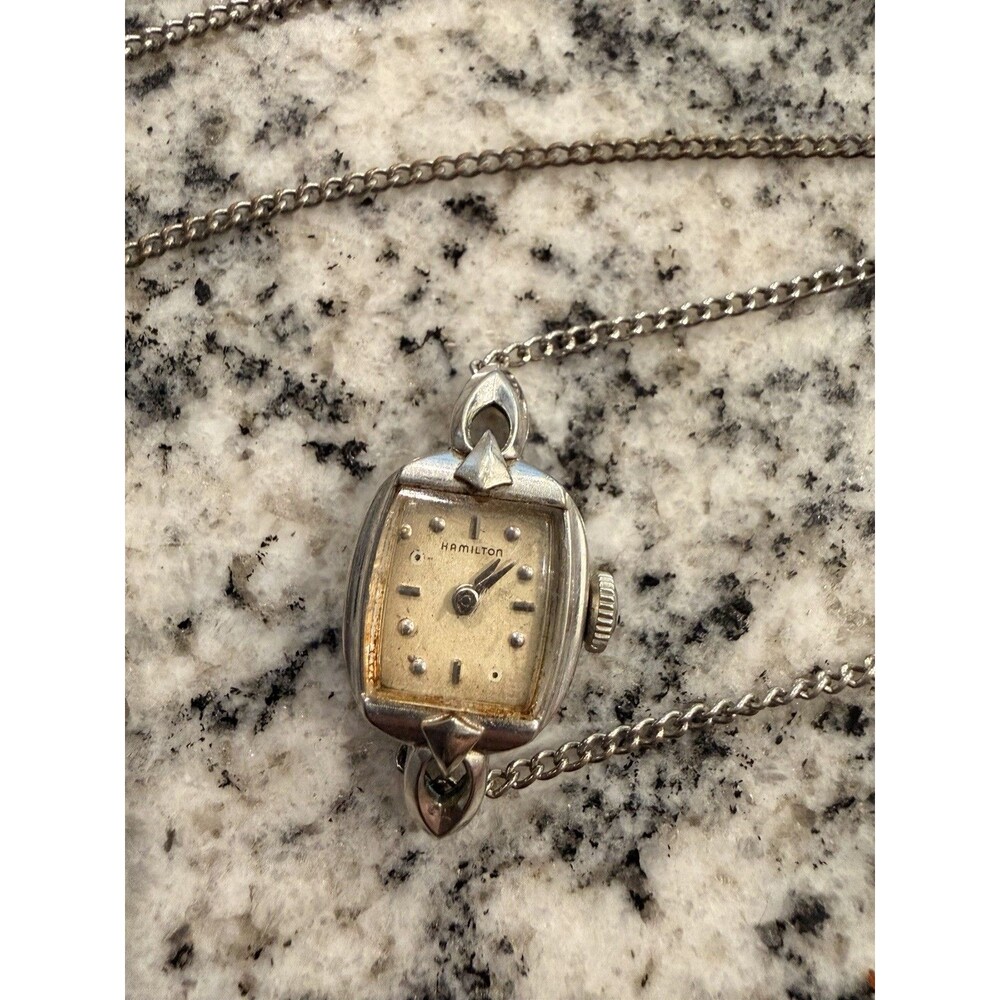 RARE Vintage Hamilton Pendant Watch Necklace Chain 10k Gold Filled L&K collector